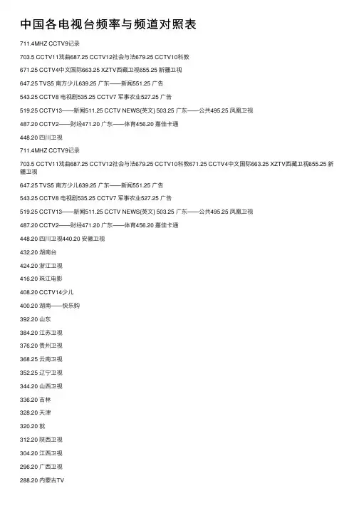 中国各电视台频率与频道对照表