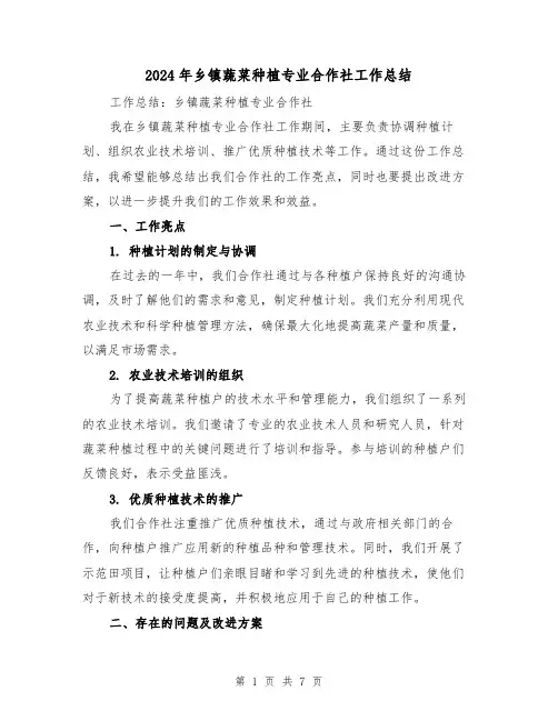 2024年乡镇蔬菜种植专业合作社工作总结(二篇)