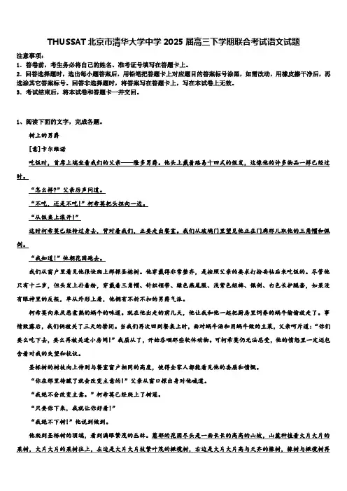 THUSSAT北京市清华大学中学2025届高三下学期联合考试语文试题含解析