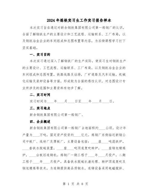 2024年炼铁实习生工作实习报告样本（4篇）