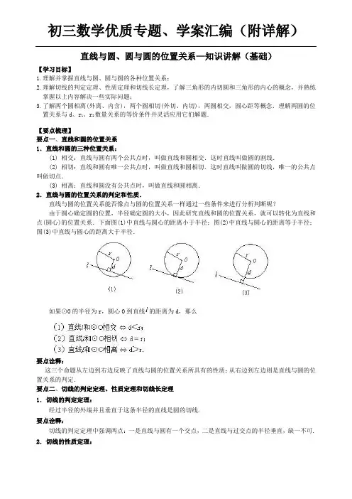 直线与圆、圆与圆的位置关系—知识讲解(基础)