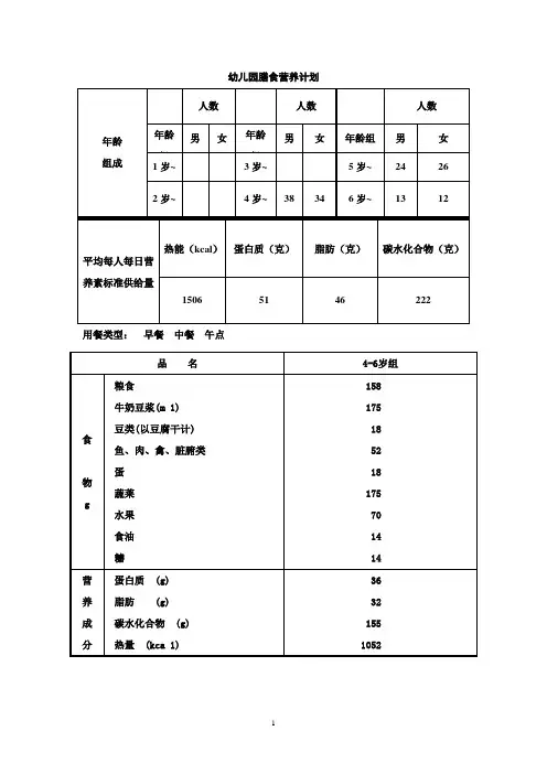 幼儿园膳食营养计算