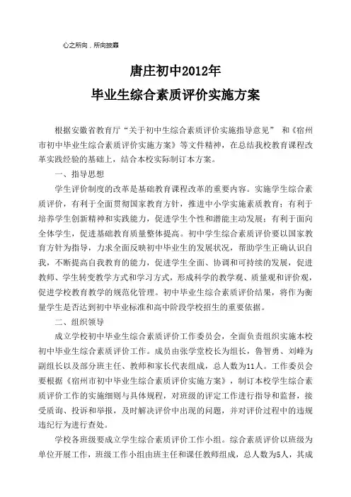 唐庄初中初中毕业生综合素质评价实施方案