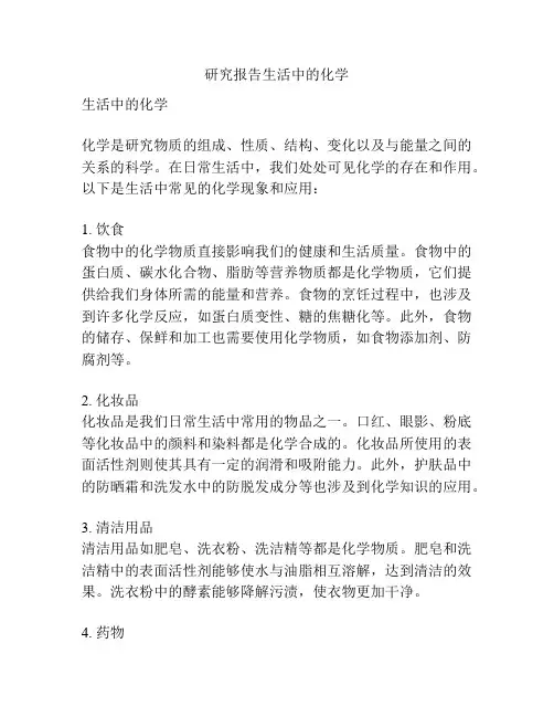 研究报告生活中的化学