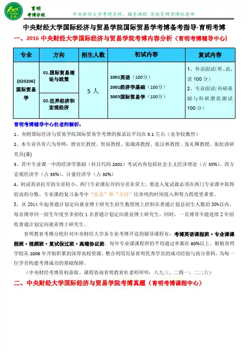 央财国际贸易专业考博历年分数线考试难点重点-育明考博