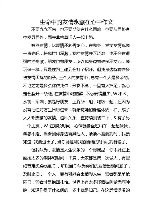 生命中的友情永藏在心中作文