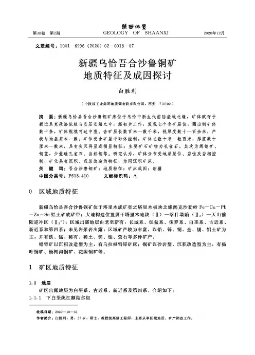 新疆乌恰吾合沙鲁铜矿地质特征及成因探讨