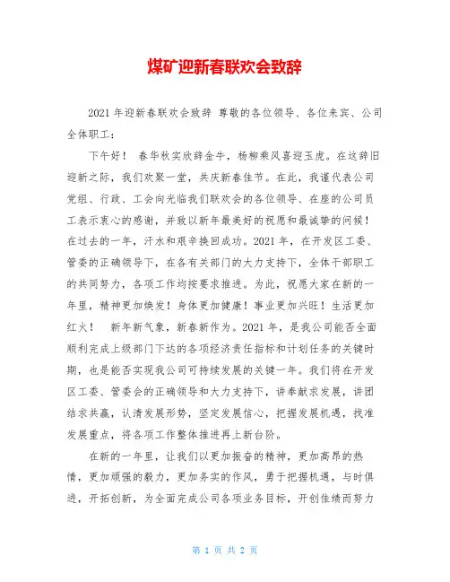 煤矿迎新春联欢会致辞 
