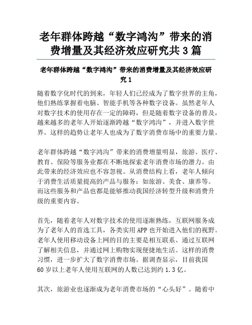 老年群体跨越“数字鸿沟”带来的消费增量及其经济效应研究共3篇