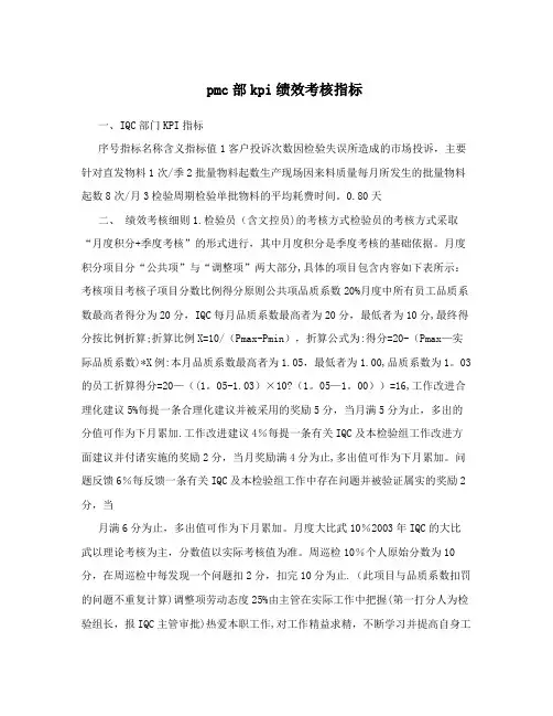 pmc部kpi绩效考核指标