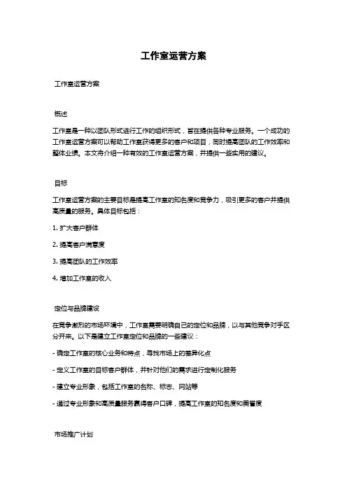 工作室运营方案