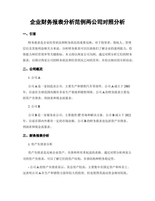 企业财务报表分析范例两公司对比分析