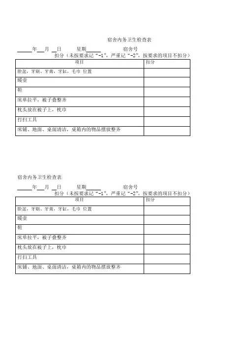 宿舍内务卫生纪律检查表