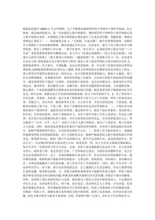 关于民主集中制执行情况的自查报告