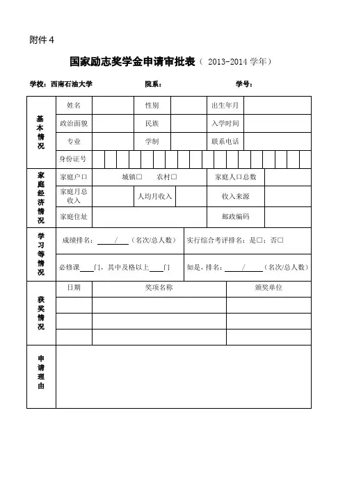 国家励志奖学金申请审批表(2011年版) (1)