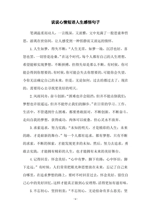 说说心情短语人生感悟句子