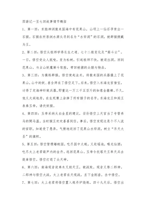 西游记一至七回故事情节概括