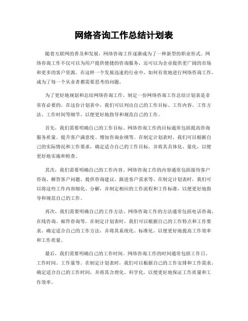 网络咨询工作总结计划表
