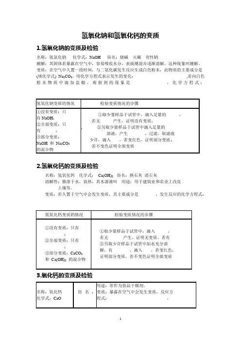 氢氧化钠和氢氧化钙的变质