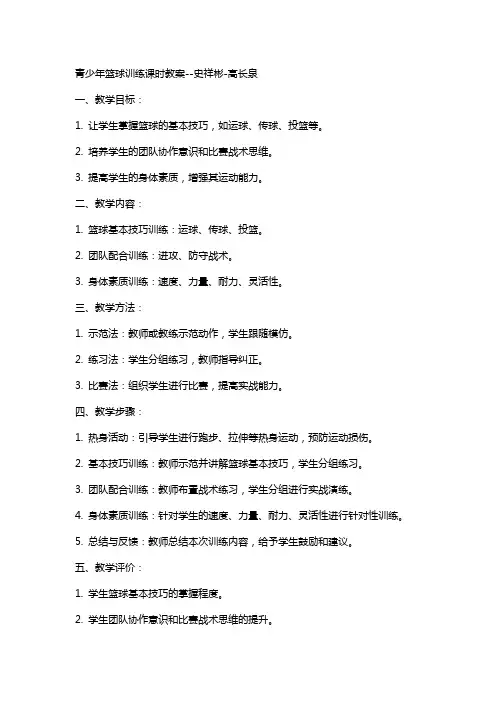 青少年篮球训练课时教案史祥彬高长泉