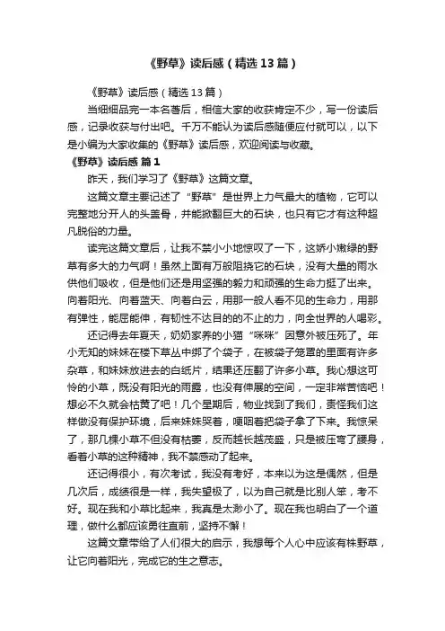 《野草》读后感（精选13篇）