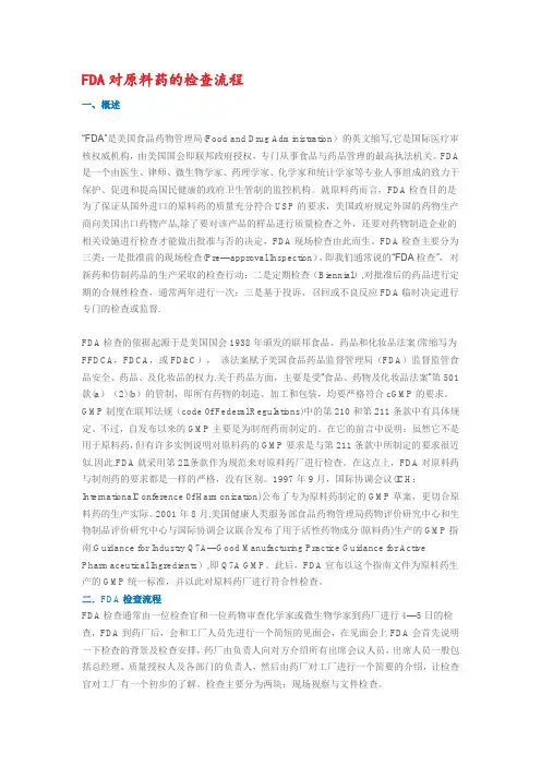 FDA对原料药检查的流程