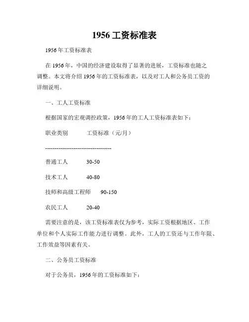 1956工资标准表