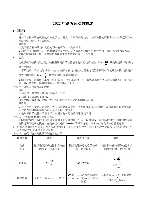 2022年高考运动的描述