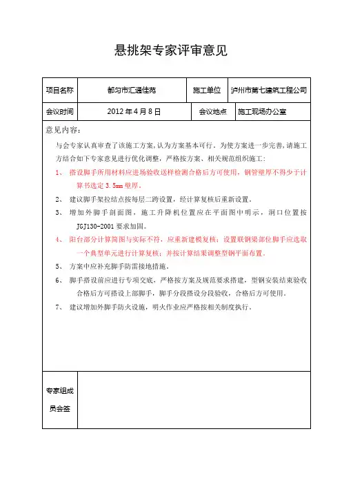 悬挑架专家论证评审意见