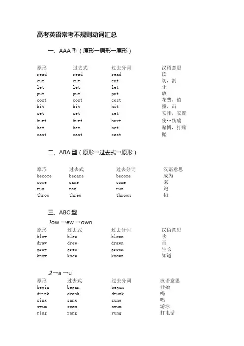 高考英语常考不规则动词汇总
