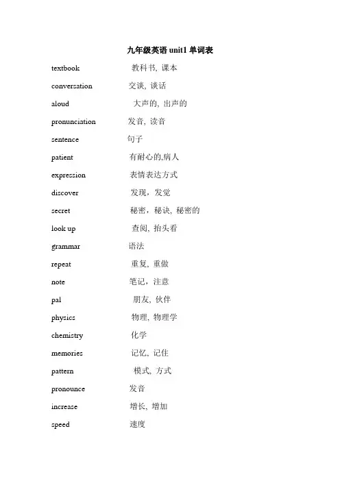 人教版九年级英语unit1单词表