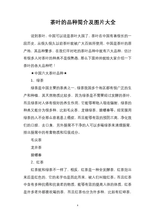 茶叶的品种简介及图片大全