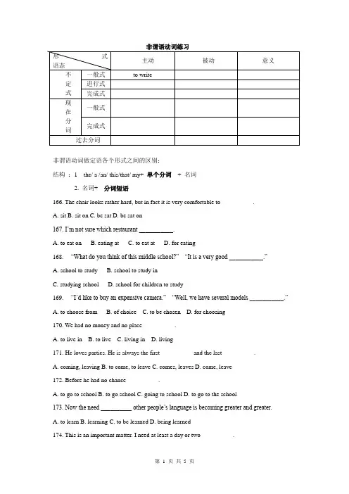 非谓语动词作定语和状语练习
