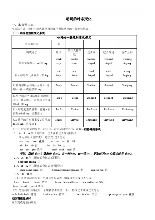 动词的时态变化及现在完成时讲解