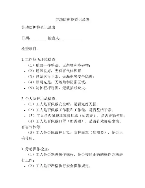 劳动防护检查记录表