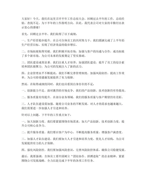 半年工作总结董事长讲话
