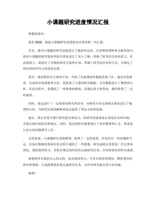 小课题研究进度情况汇报