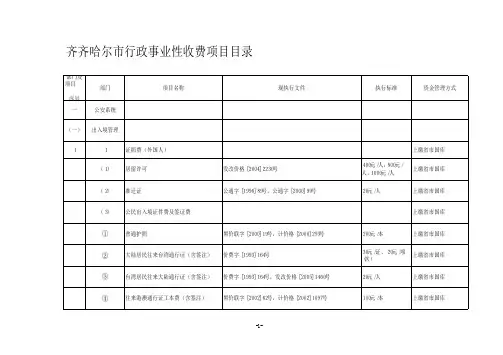 （精品文档）附：齐齐哈尔市行政事业性收费项目目录-齐齐哈尔市价格信息网-