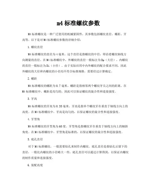 m4标准螺纹参数