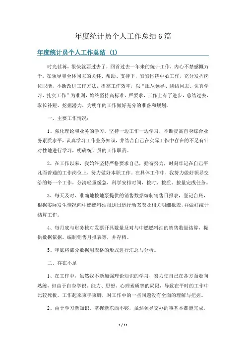 年度统计员个人工作总结6篇