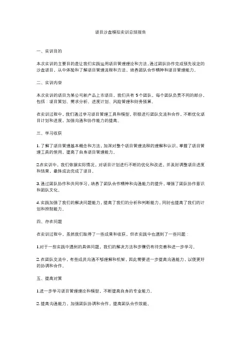 项目沙盘模拟实训总结报告