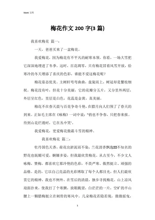 梅花作文200字(3篇)