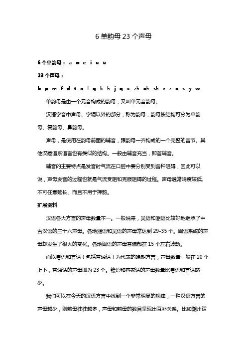 6单韵母23个声母