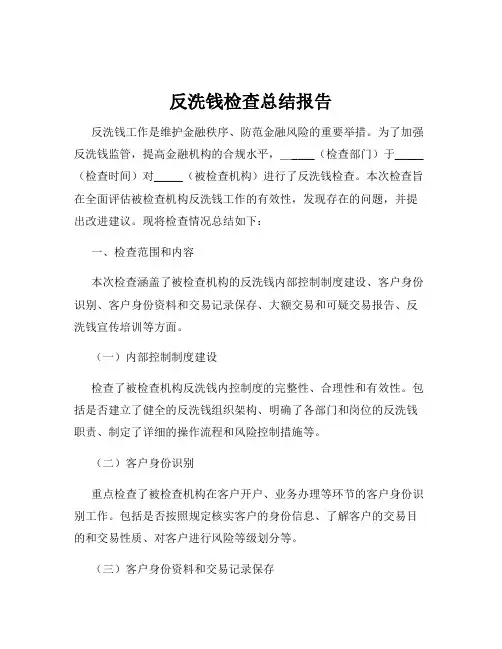 反洗钱检查总结报告
