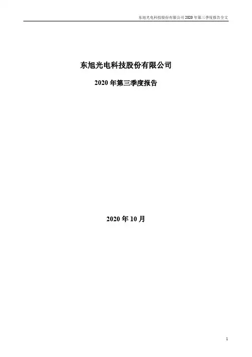 000413东旭光电：2020年第三季度报告全文