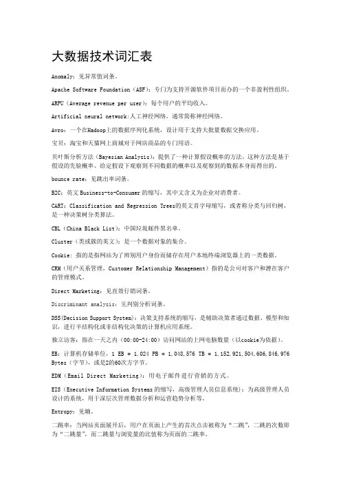 大数据技术词汇表