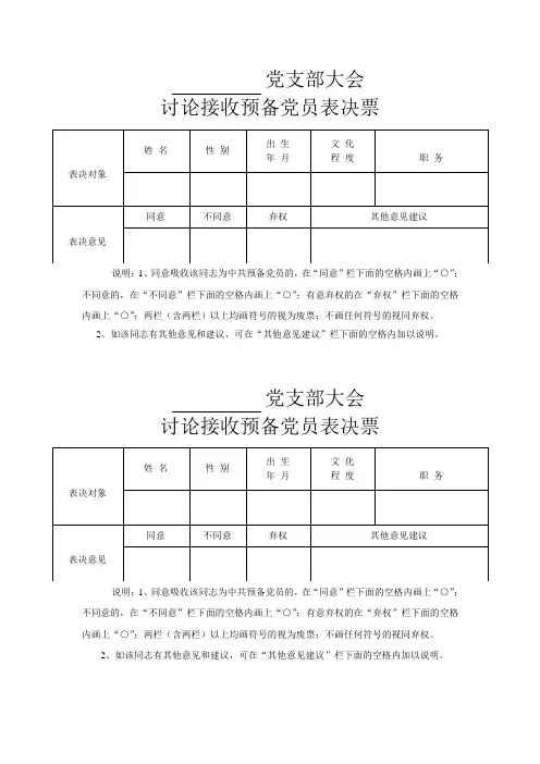 讨论接收预备党员表决票