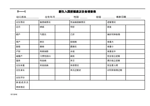 幼儿园常用表格模板