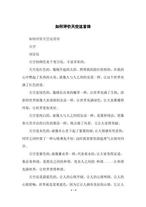 如何评价天空这首诗