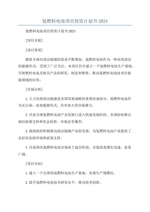 氢燃料电池项目投资计划书2024